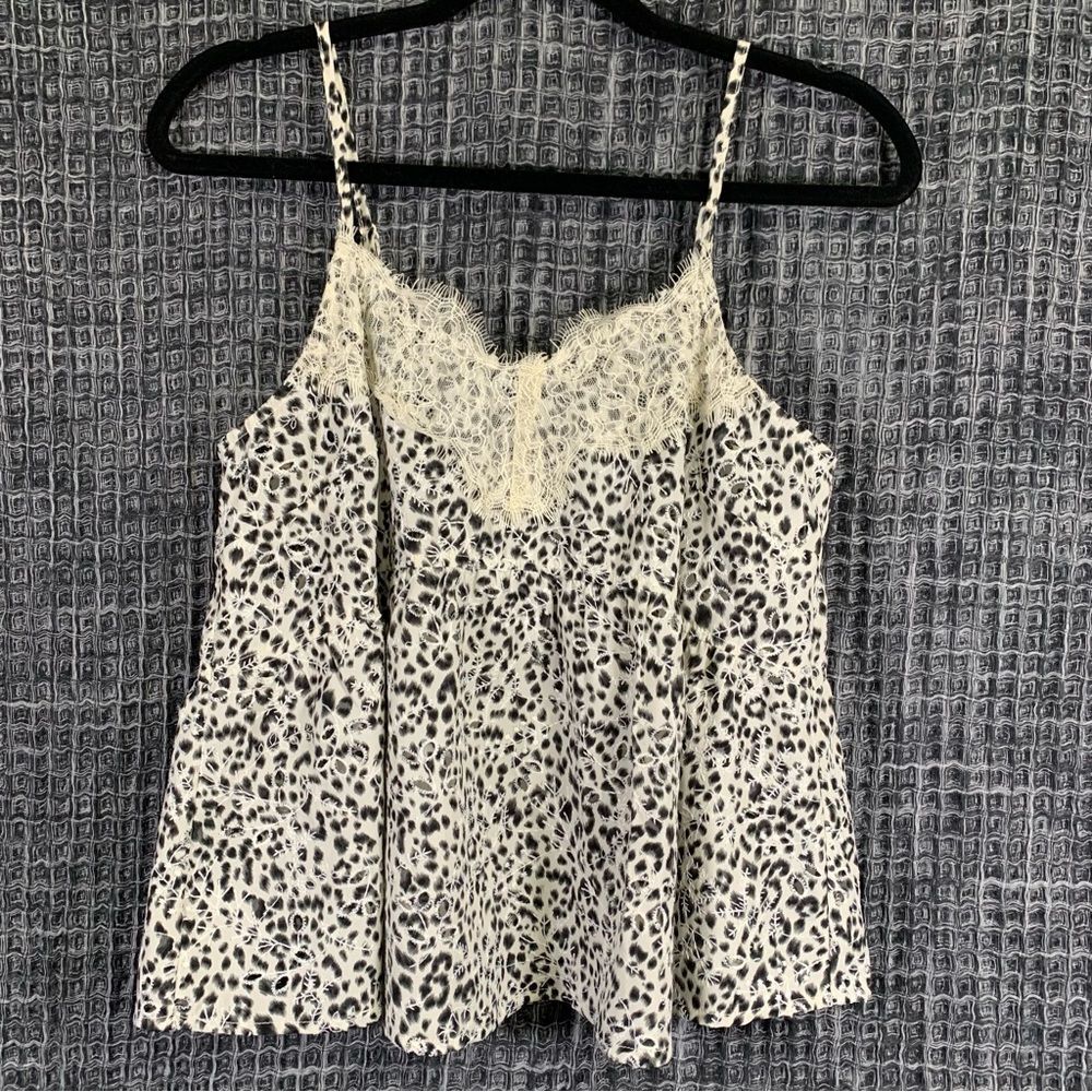 UMGEE Cream & Black Leopard Print Eyelet Flared Cami Tank Top Size Small #813